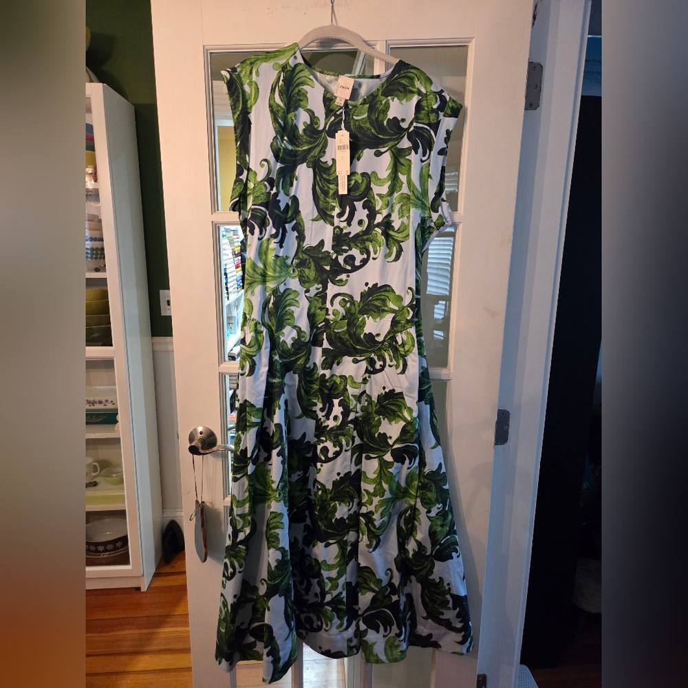 NWT Anthropologie SZ XL Green and White Botanical Midi Dress PRICE FIRM - Picture 5 of 10